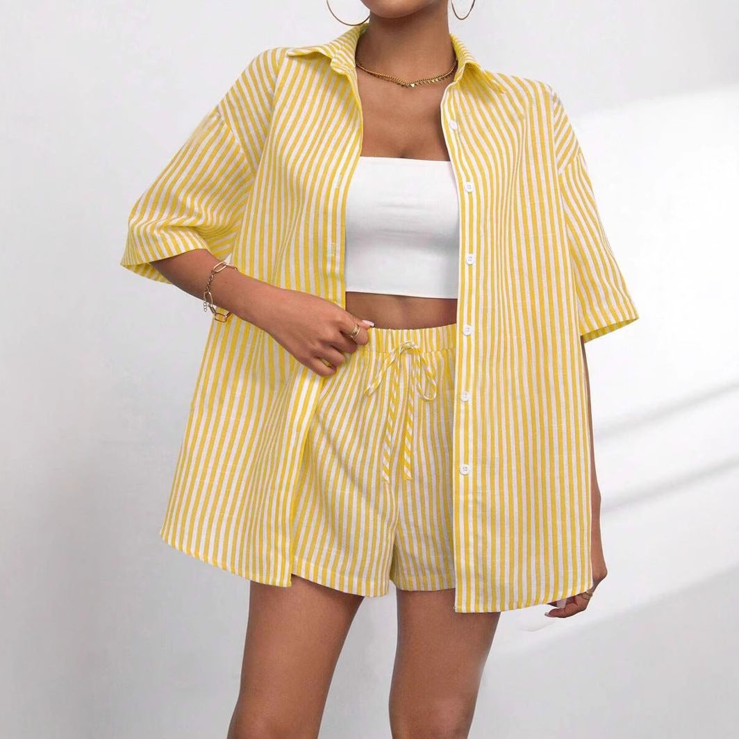 Dame Løs Kortærmet Pyjama-Sæt med Stribet Design Stilla