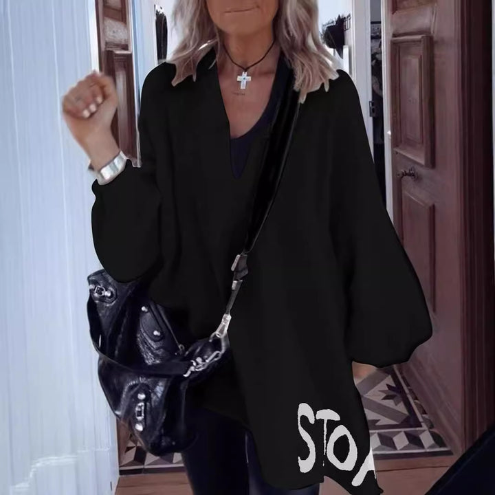 Kvinders oversized skjorte med dyb V-udskæring og voluminøse ærmer Stilla