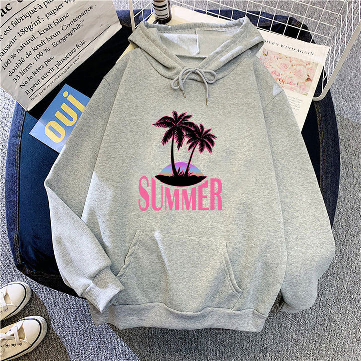 Kvinder's hoodie med sommermotiv og tropisk palmeprint Skovae