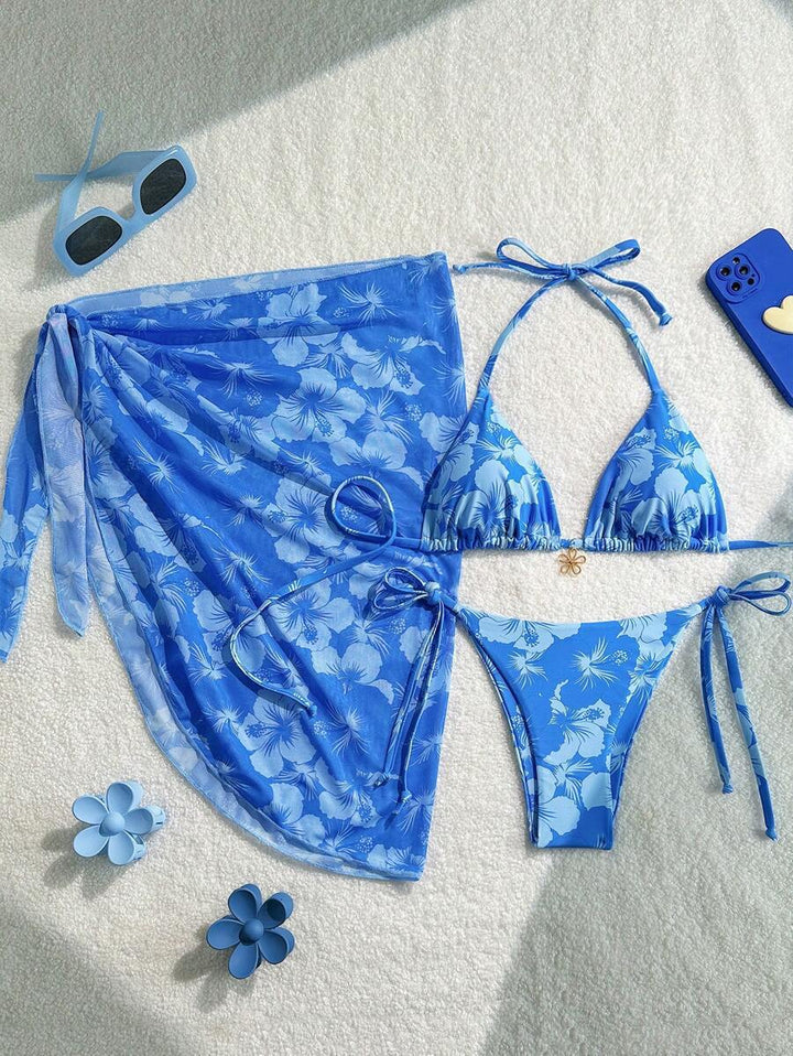 Dame Triangle-Bikini-Sæt med justerbare stropper og indpakningstykke Skovae