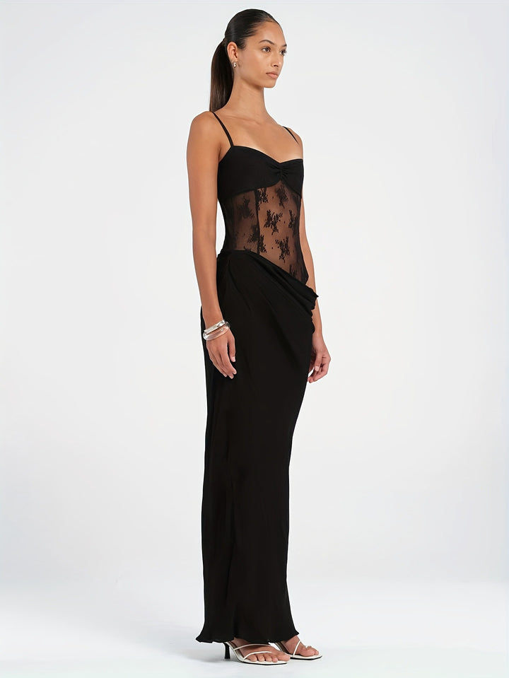Dame Elegant Maxikjole med transparente spidsedetaljer og tætsiddende snit Skovae