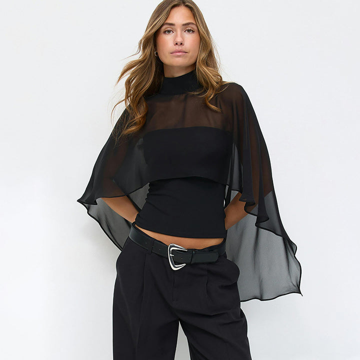 Dame elegant top med transparente vingeærmer Skovae