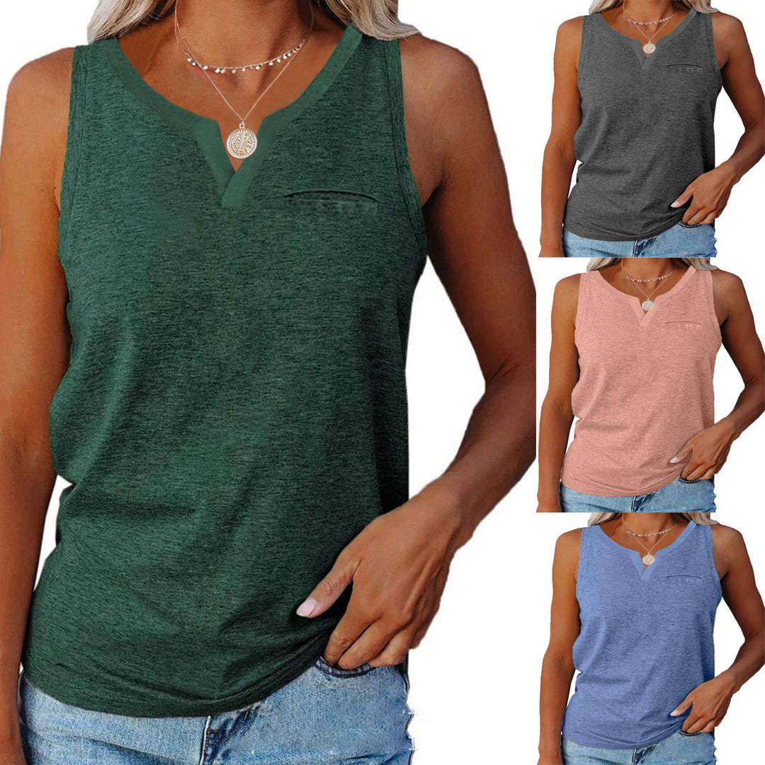 Dame afslappet V-hals tanktop med lomme Stilla