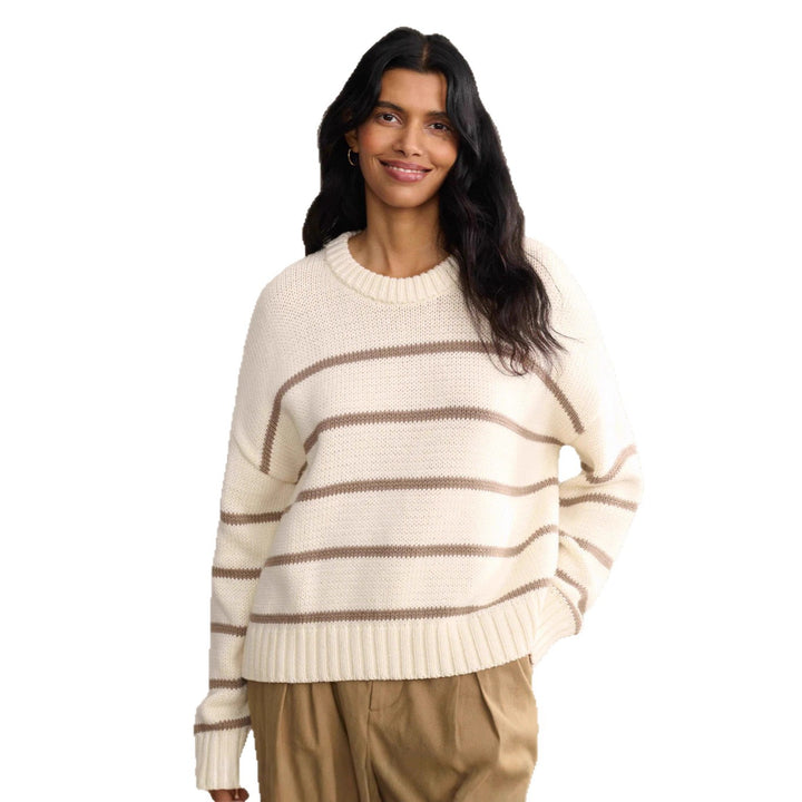 Kvinders afslappede strikket sweater med brede striber og rund hals Stilla