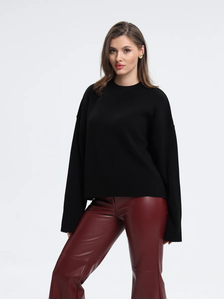 Dame Cozy Sweater med Løs Pasform og Struktureret Strikket Mønster Stilla