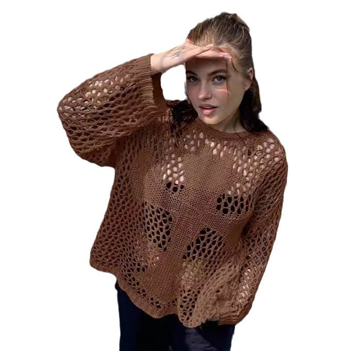 Kvinders luftige strikket sweater med åben mesh design Stilla