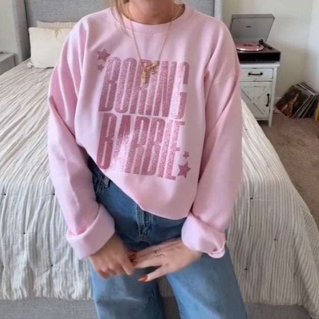 Damer nan glitrende rund-hals-sweatshirt med statement-print og børstet inderside Skovae