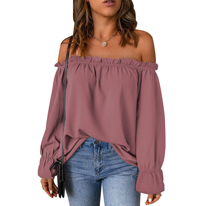 Damernes Off-Shoulder Bluse med Volangærmer og Dekorativ Kant Stilla