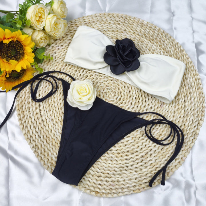 Dame Floral Udsmykket Bandeau Bikini Sæt Stilla