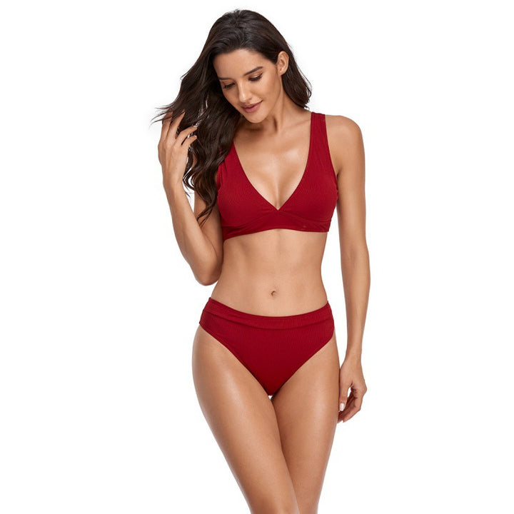 Dame Bikini-sæt med sporty V-udskæring og høj talje trusser Skovae
