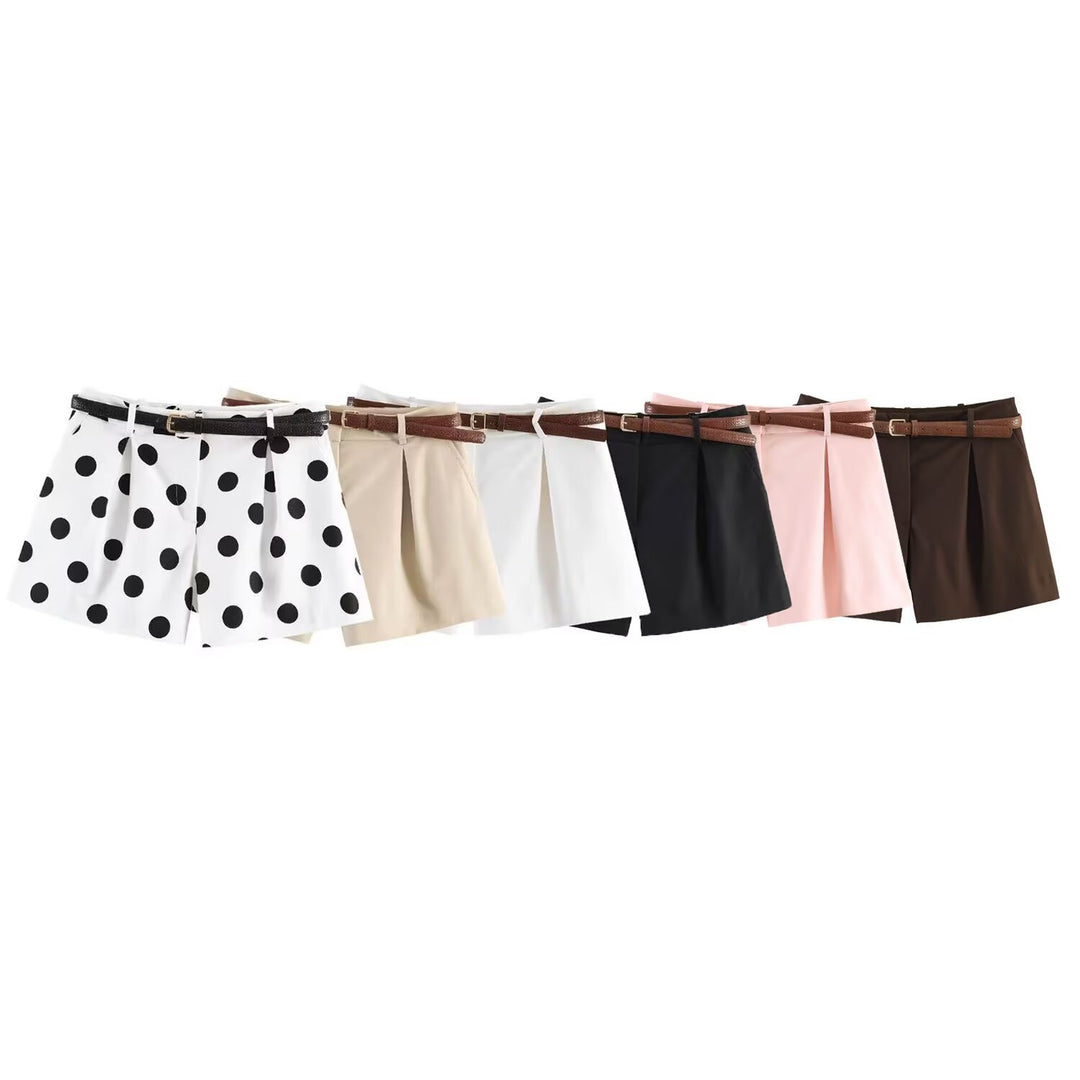 Damer høj talje shorts med elegant folder og smal bælte Skovae