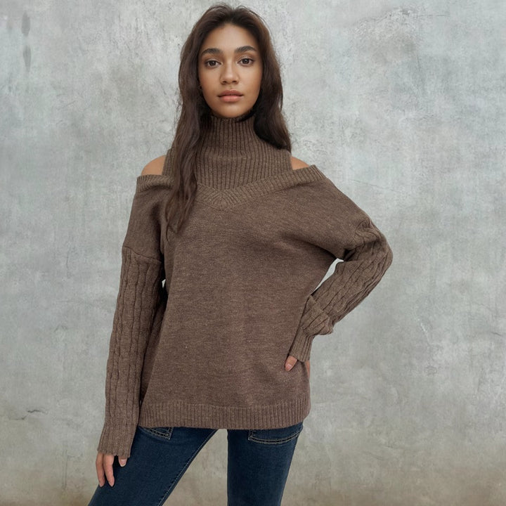 Kvinders trendy sweater med off-the-shoulder design og kabelmønster Stilla