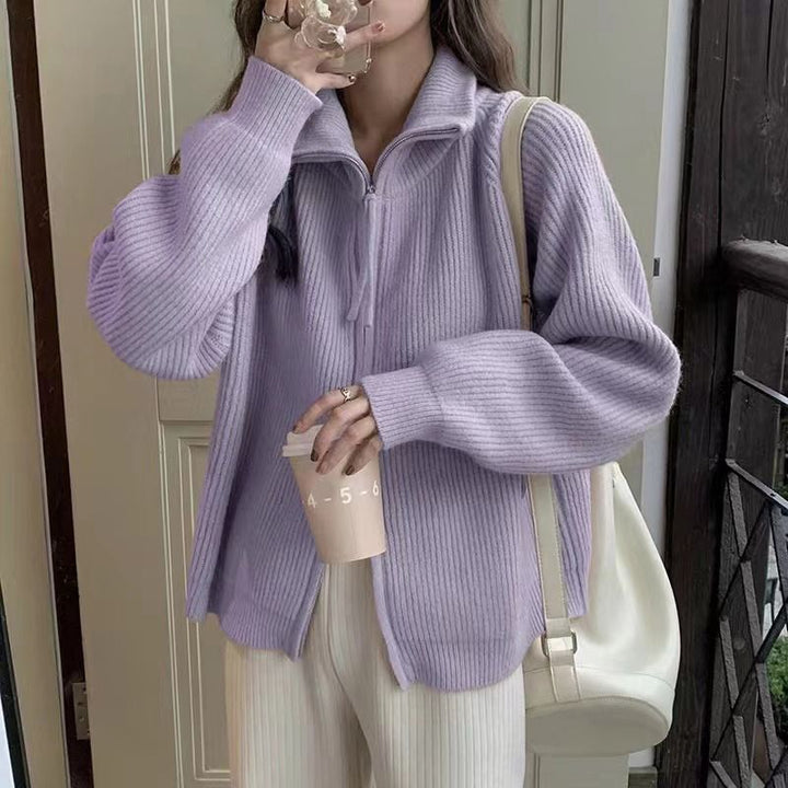 Kvinders cardigan med asymmetrisk lynlås Stilla