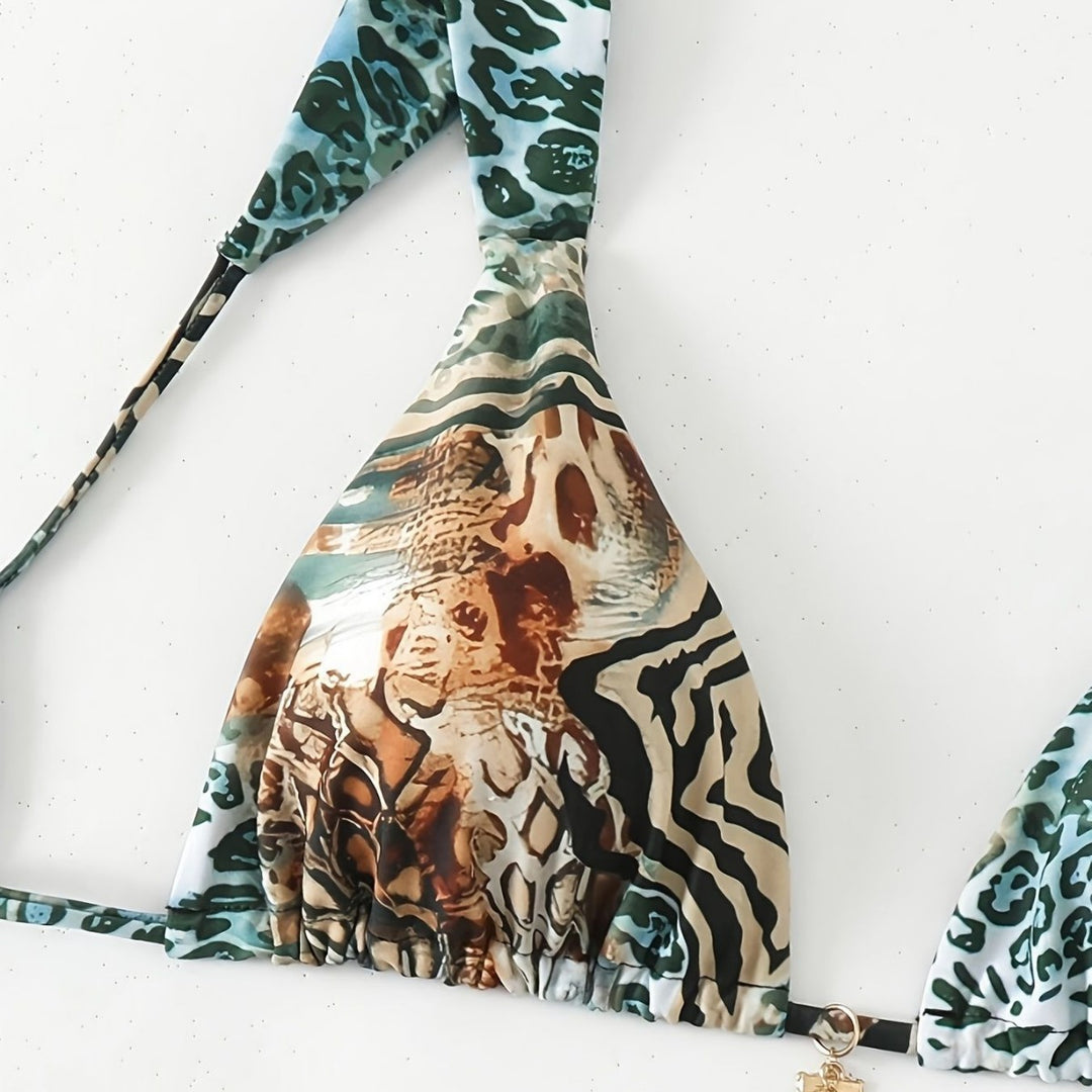 Dame Halter-Bikini med dyreprint Skovae