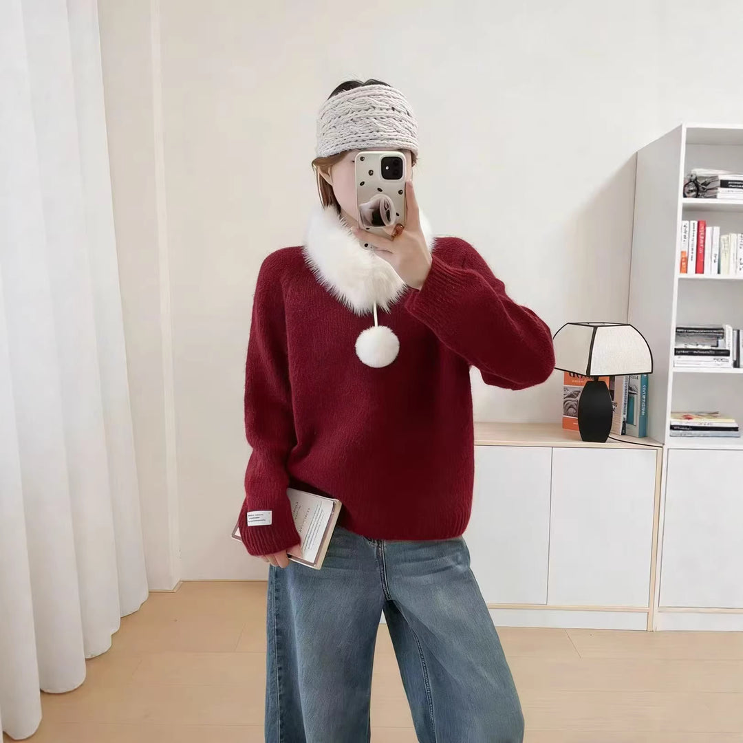 Kvinders hyggelige strikket sweater med aftagelig krave Stilla