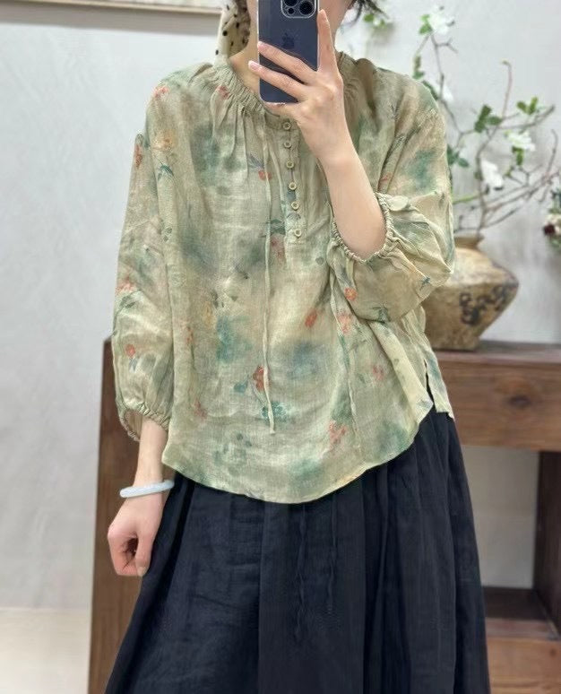 Femme Floral Print Let Knap-Bluse Stilla