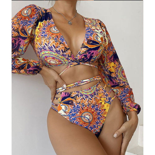 Dame bikini sæt med langærmet top og stilfuld cut-out Skovae