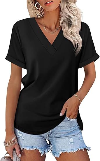Dame afslappet V-hals T-shirt med løst snit Stilla