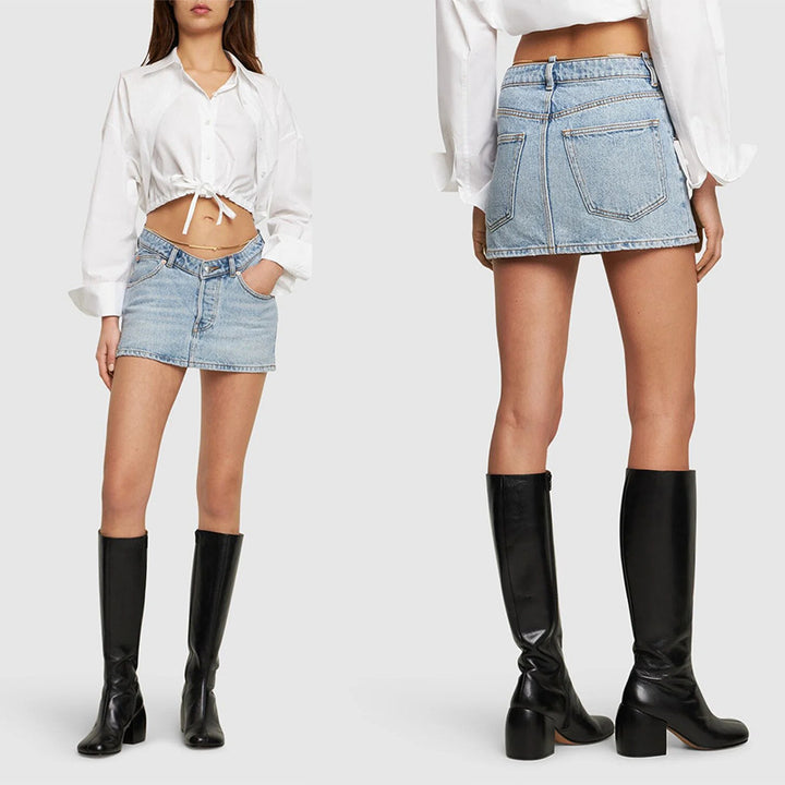Dame jeansskørt i autentisk vintage-stil med høj talje Stilla