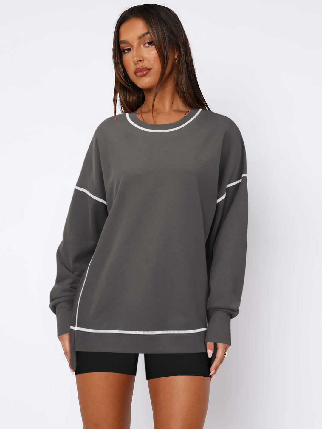 Dame Sporty Oversized Pullover med Kontrast syninger Stilla