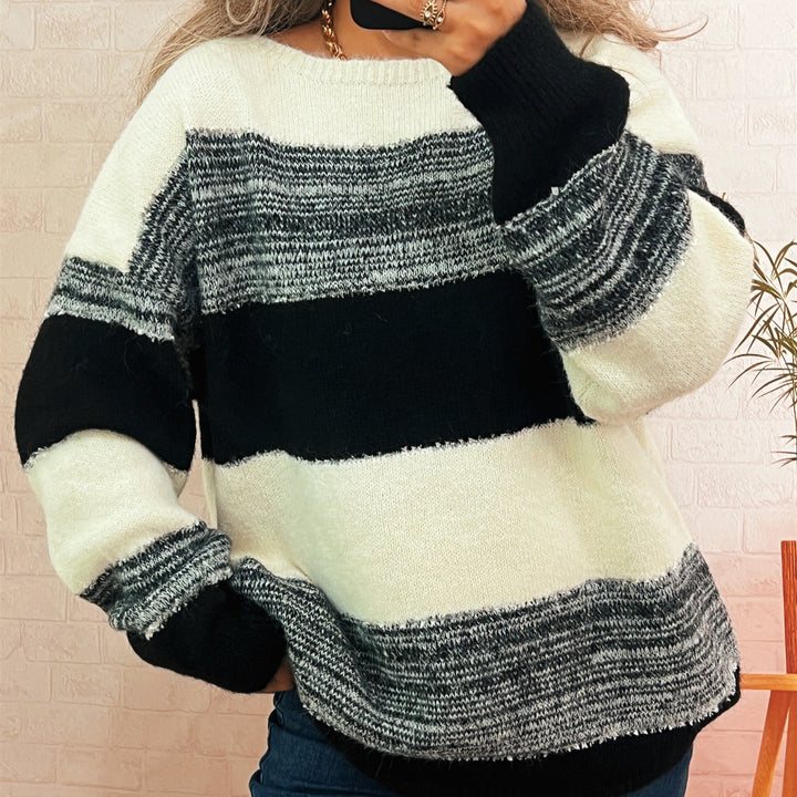 Kvinders hyggelige oversized sweater med trendy stribemønster og afslappet snit Stilla