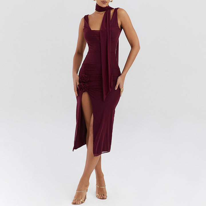 Dame Fit-and-Flare Aftenkjole med raffineret drapering og højt lukket uddybning Stilla