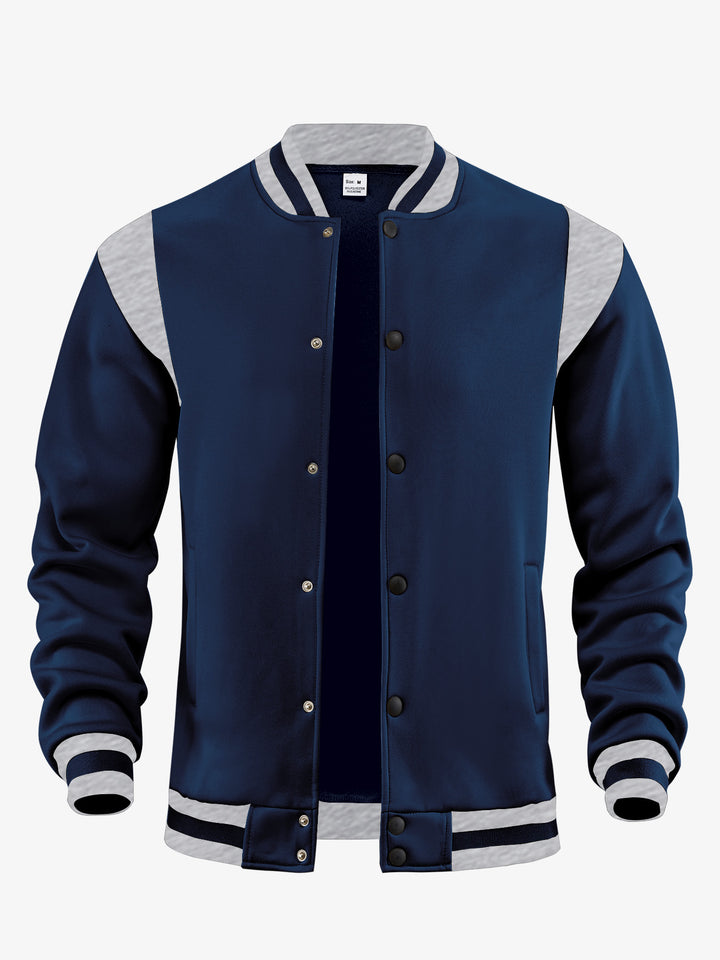 Herren nan lette baseballjakke i sweatshirtkvalitet med trykknaplukning, ribbet krave og kontrasterende skuldrebesætning Skovae
