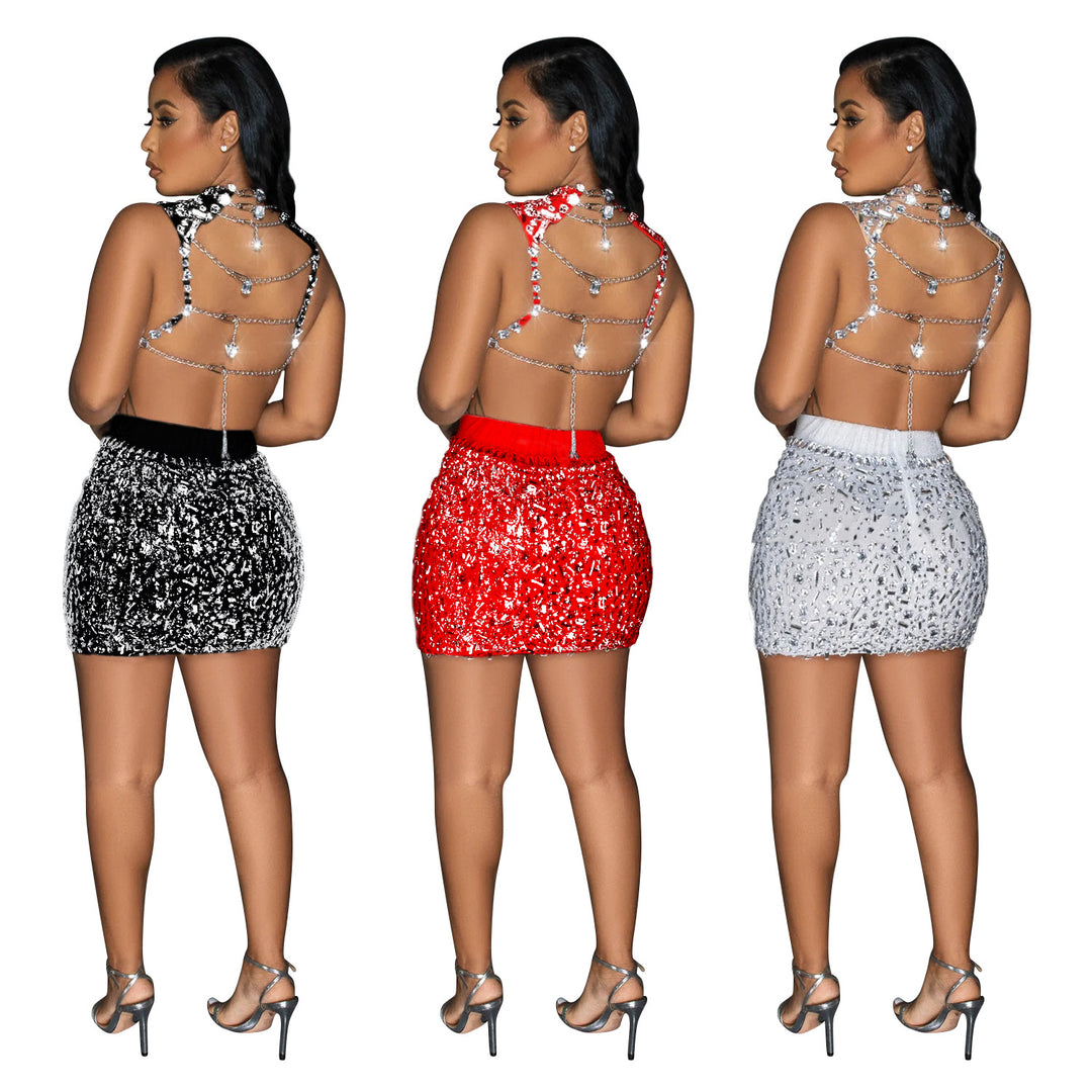 Dame Funklende Crop-Top med glitrende Nederdel Stilla