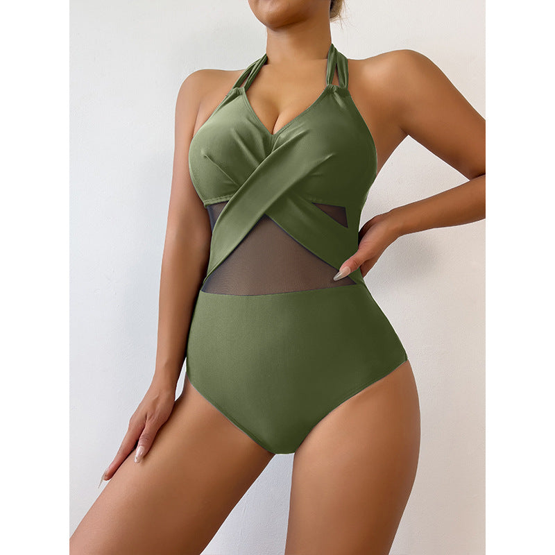Dame højhalset badedragt med fashionabelt cross-over-design Stilla
