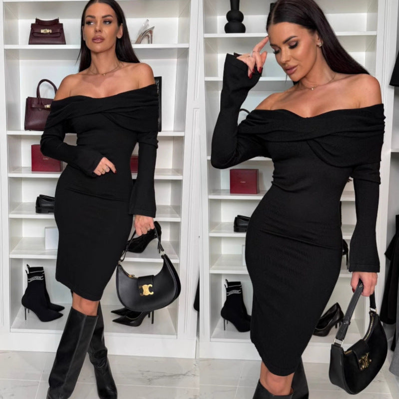 Damer Off-Shoulder Strik Midi Kjole Stilla
