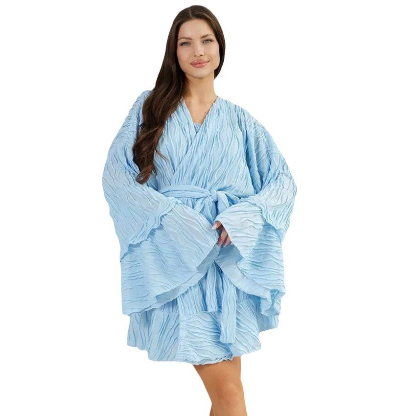 Dame Kimono-Style Morgenkåbe med voluminøse ærmer og bælte Stilla