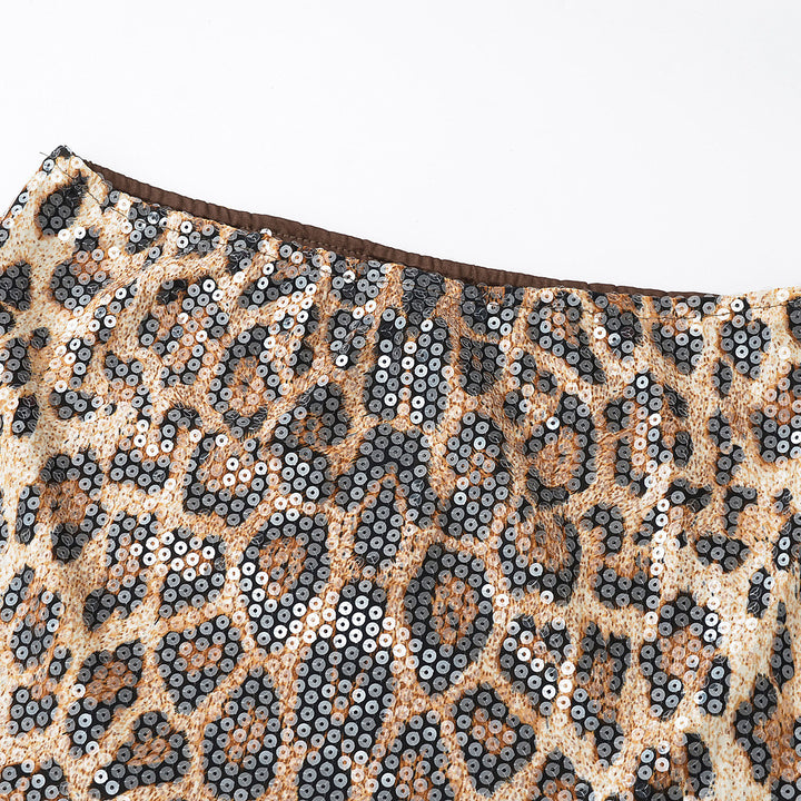 Dame Glitrende Mini nederdel i leopardmønster med elastisk talje og høj kvalitet forarbejdning Stilla