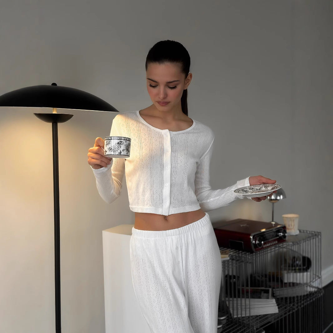 Damer elegant loungewear sæt med fin tekstur og løs pasform Skovae