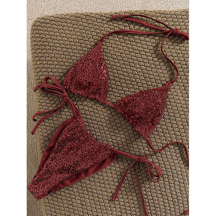 Dame triangel bikini sæt med justerbare snøre detaljer Skovae