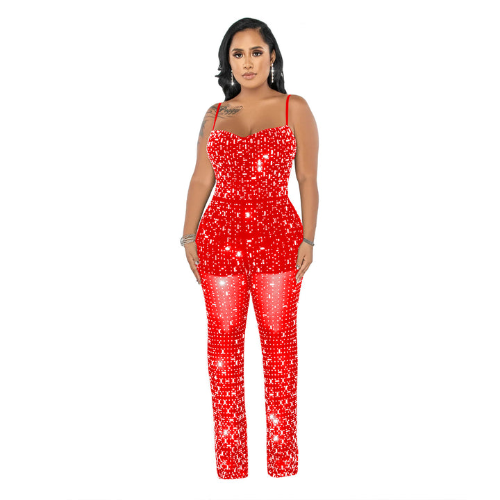 Dame Glitrende Jumpsuit med transparente indsatser og funkende paljetter Stilla