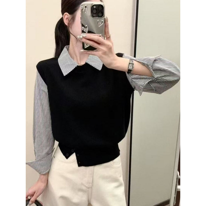 Kvinder afslappet pullover med elegante skjorteærmer og tekstureret look Stilla