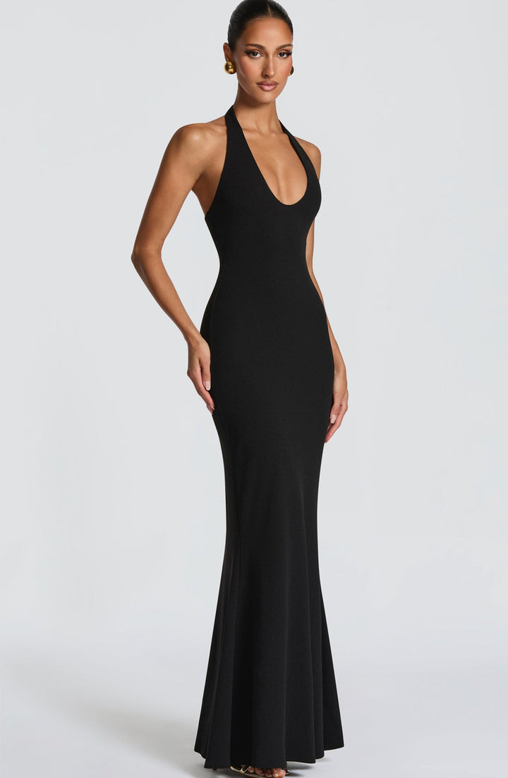 Damer Elegant Gulvlængde Kjole med Dybt V-Hals og Kroppens Bevidste Design
