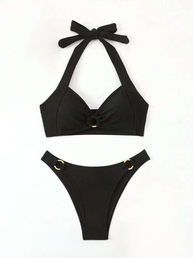 Dame Halter Tie-Front Bikini Sæt Stilla