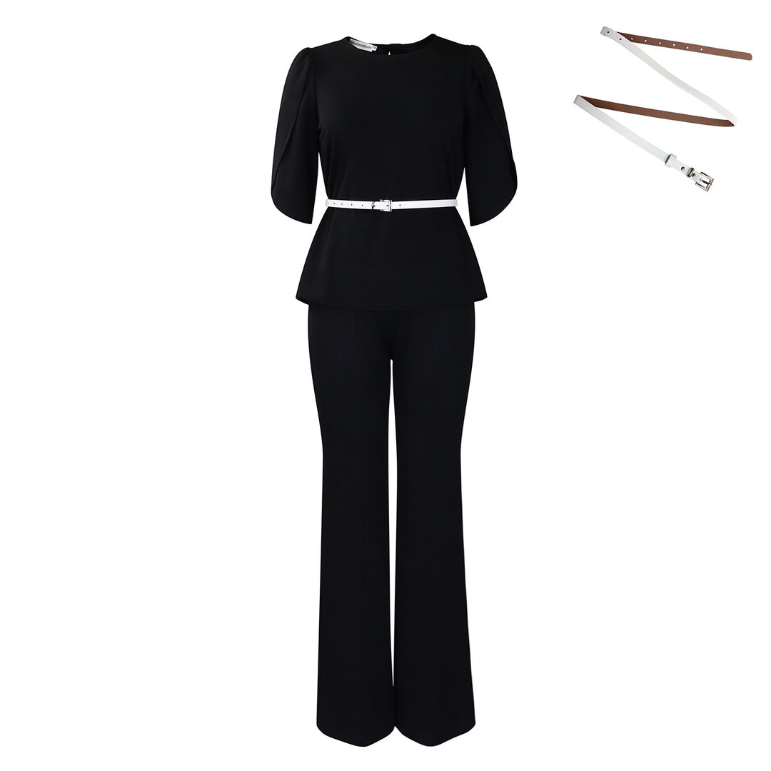 Dame Elegant Peplum-Jumpsuit med vide ben og taljeret bælte Stilla