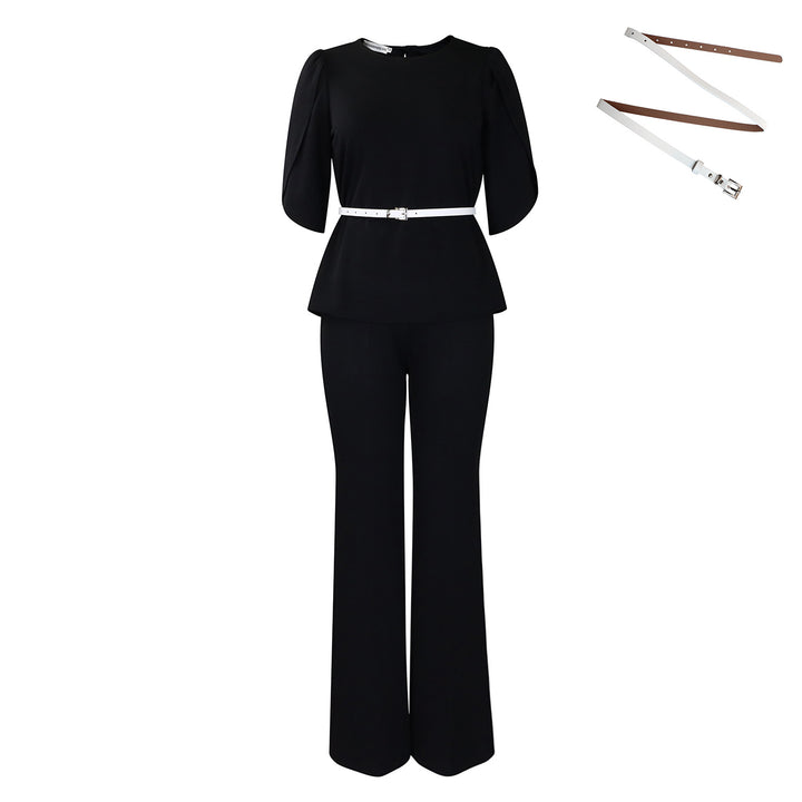 Dame Elegant Peplum-Jumpsuit med vide ben og taljeret bælte Stilla