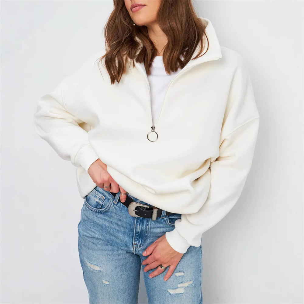 Dame Oversized Sweatshirt med Høj Krave og Lynlås Skovae