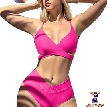 Dame højtaljede bikini-sæt med elegant indpakningsdesign Skovae