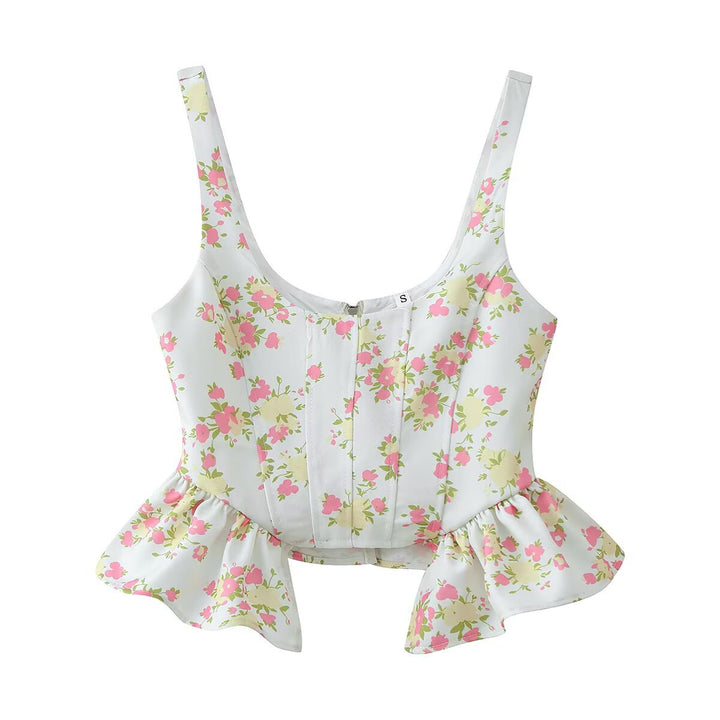 Damer blomster mønster crop-top og bukser sæt Skovae