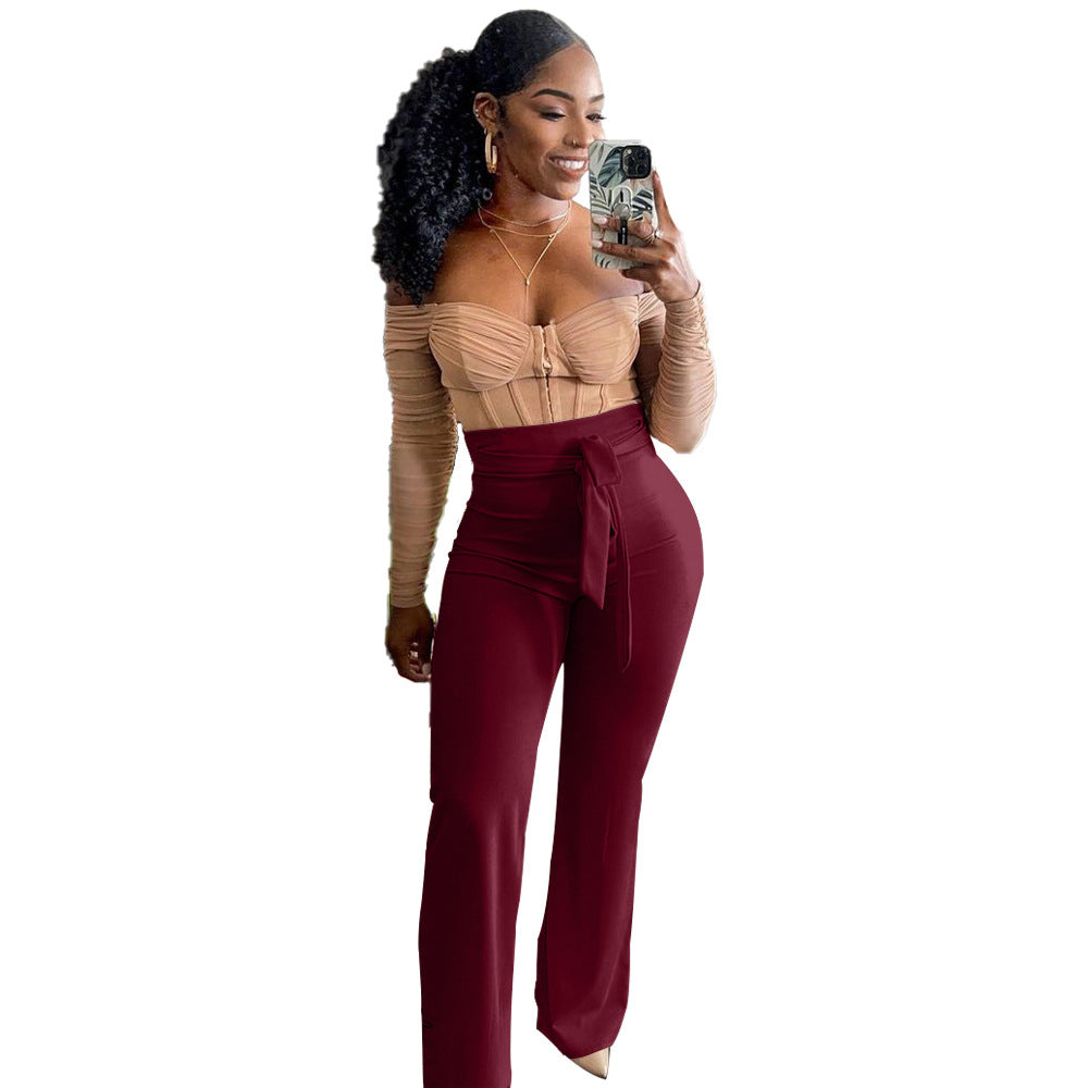 Dame Fashionable Top og High-Waist Bukser Sæt Stilla