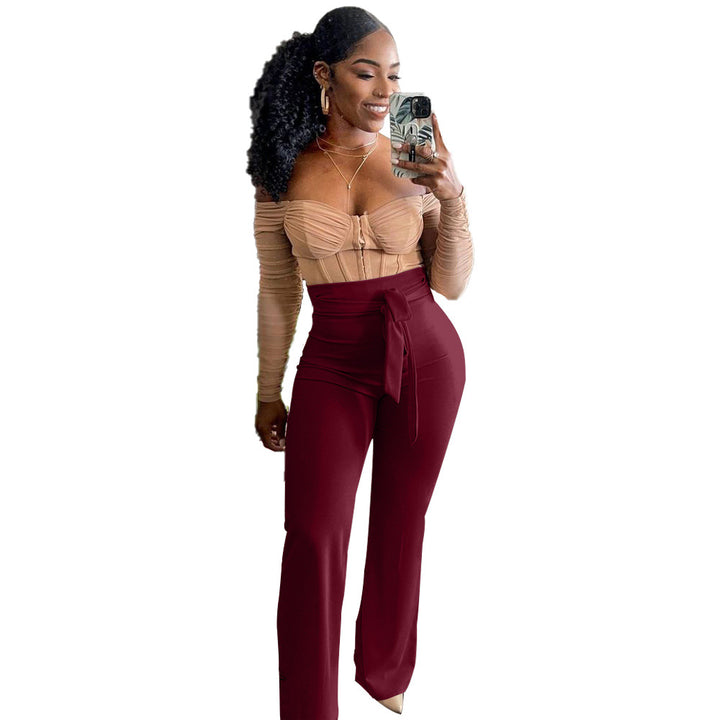 Dame Fashionable Top og High-Waist Bukser Sæt Stilla