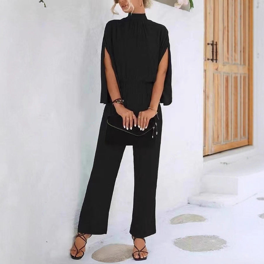 Dame elegant jumpsuit med vid ben og chiffonærmer Skovae