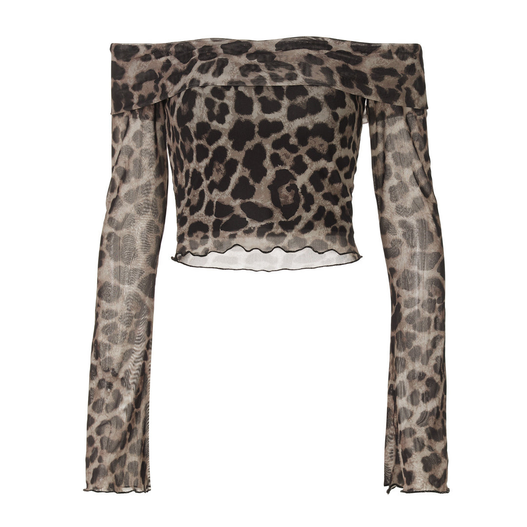 Dame Off-Shoulder Top med lange ærmer i animal-print Stilla