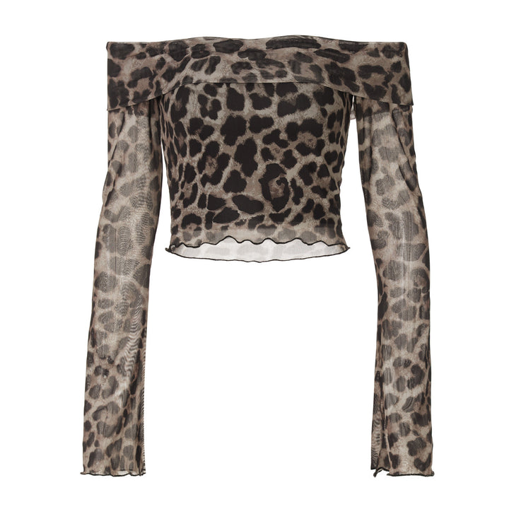 Dame Off-Shoulder Top med lange ærmer i animal-print Stilla