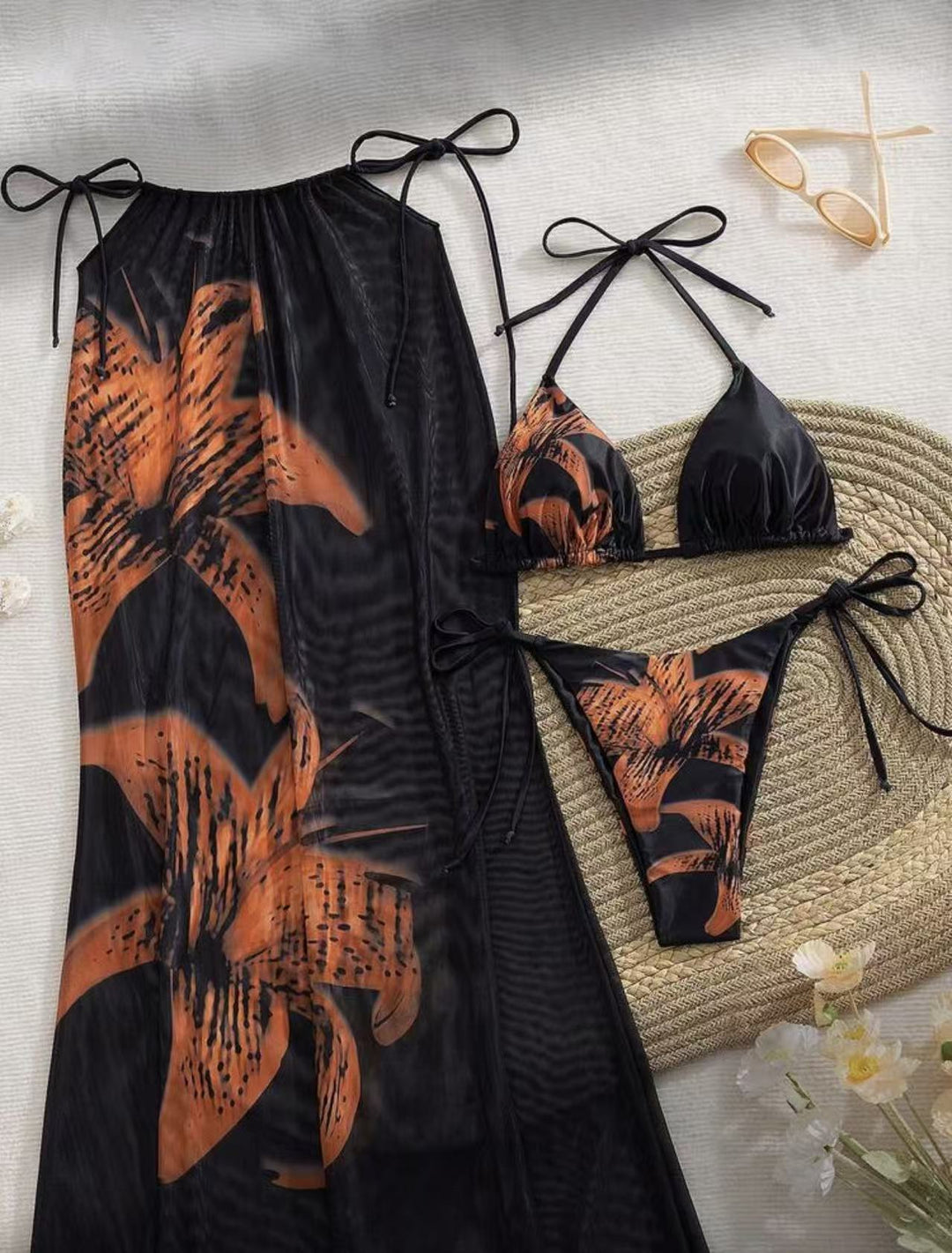 Dame Bikiniset med elegant indpakningsskørt og blomsterdesign Skovae