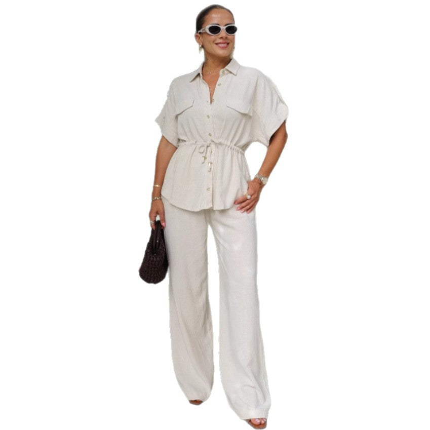 Damer Let og elegant oversized skjorte-sæt med taljejustering og vide bukser Stilla